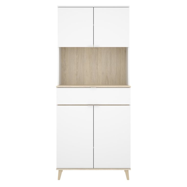 Credenza Bianco Marrone Rovere un Cassetto 4 Ripiani 40x60x191h cm, Apertura Battente, Scorrevole - Findlay