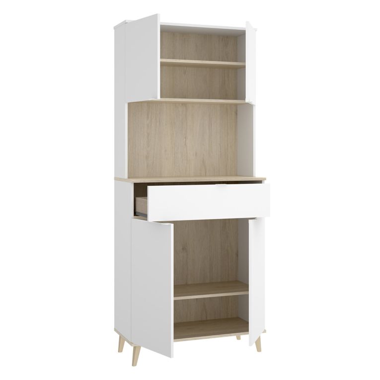 Credenza Bianco Marrone Rovere un Cassetto 4 Ripiani 40x60x191h cm, Apertura Battente, Scorrevole - Findlay