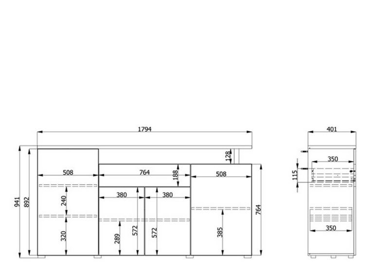 Credenza Bianco Marrone Rovere un Cassetto 5 Ripiani 179.5x40x94h cm, Apertura Battente e Scorrevole - Levate