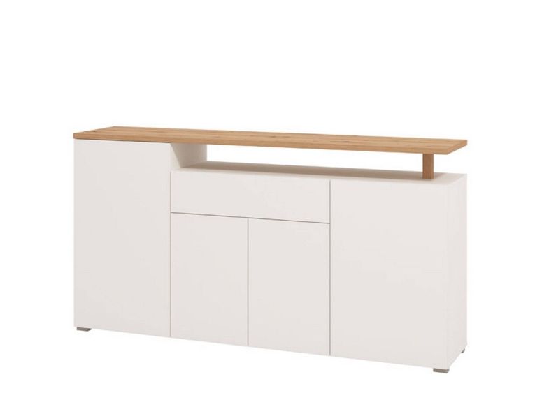 Credenza Bianco Marrone Rovere un Cassetto 5 Ripiani 179.5x40x94h cm, Apertura Battente e Scorrevole - Levate