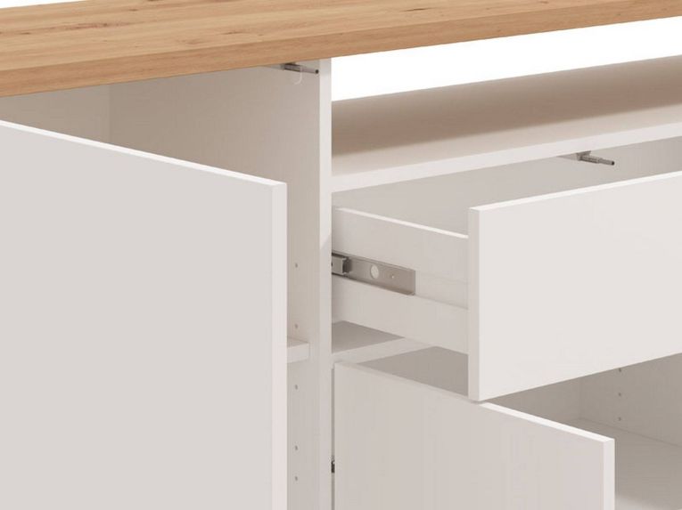 Credenza Bianco Marrone Rovere un Cassetto 5 Ripiani 179.5x40x94h cm, Apertura Battente e Scorrevole - Levate