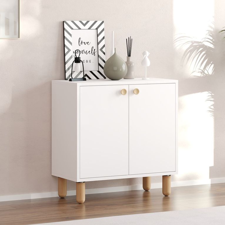 Credenza Bianco Marrone Rovere un Ripiano 2 Ante 72x36x73h cm, 2 Vani - Pontida