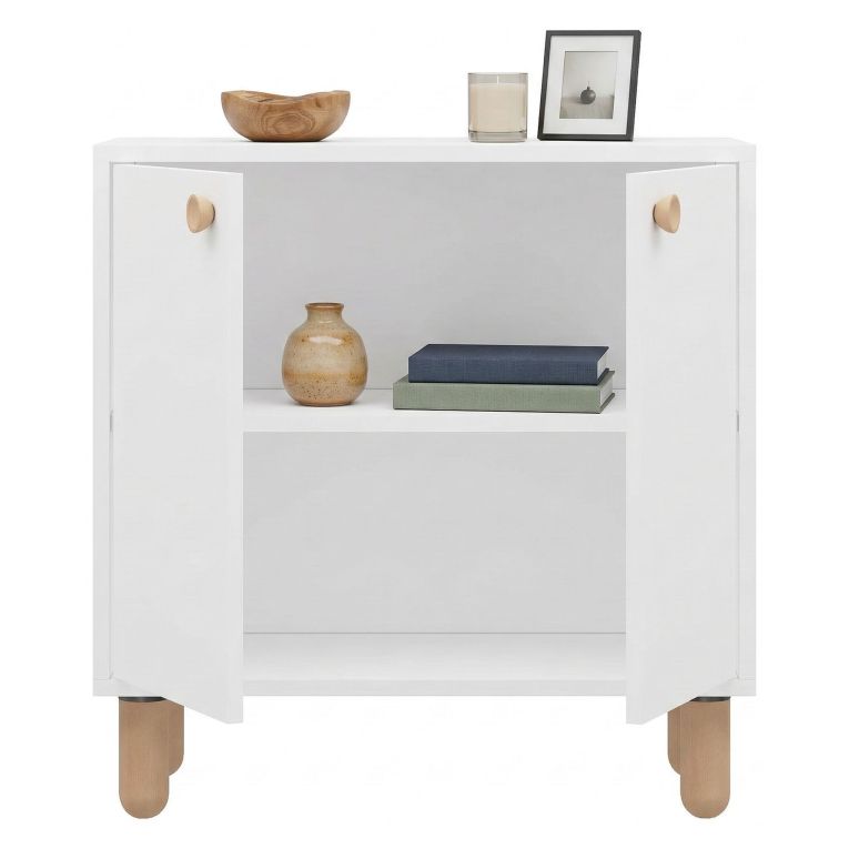Credenza Bianco Marrone Rovere un Ripiano 2 Ante 72x36x73h cm, 2 Vani - Pontida