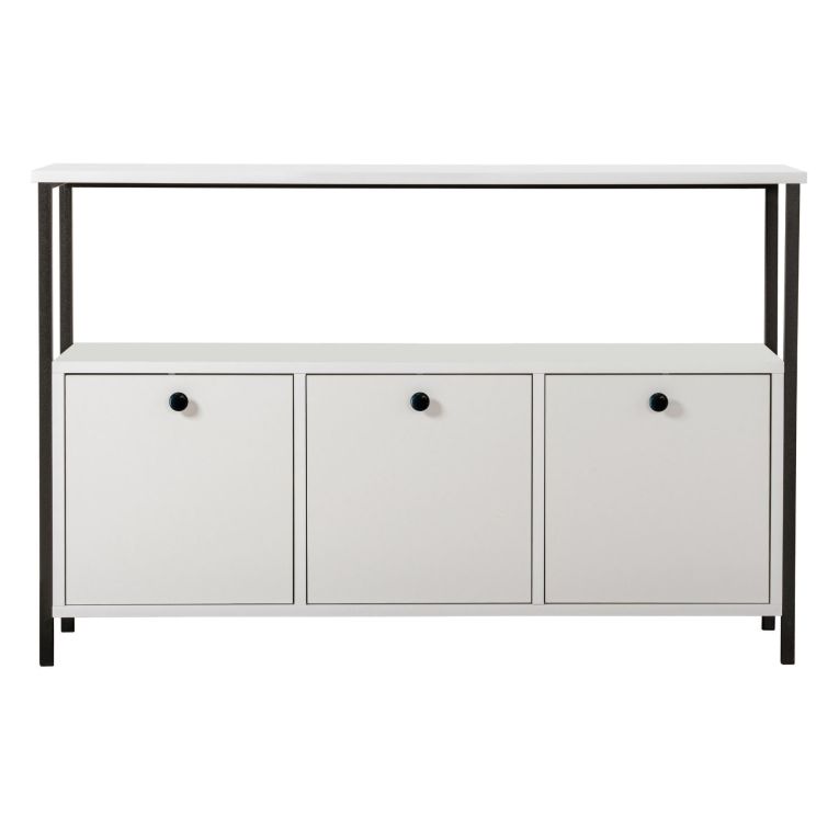 Credenza Bianco Nero 2 Ripiani 3 Ante 120x30x77h cm, 3 Vani - Noda