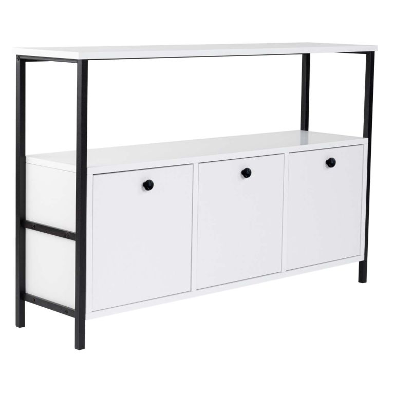 Credenza Bianco Nero 2 Ripiani 3 Ante 120x30x77h cm, 3 Vani - Noda