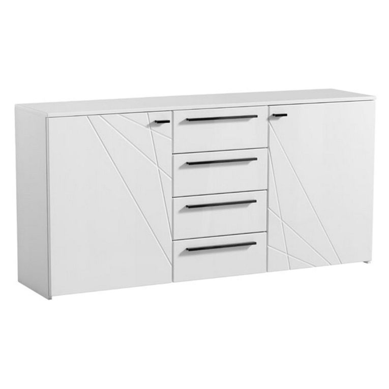 Credenza Bianco Nero 2 Ripiani 4 Cassetti 163x40x80.5h cm, 2 Ante - Maropati