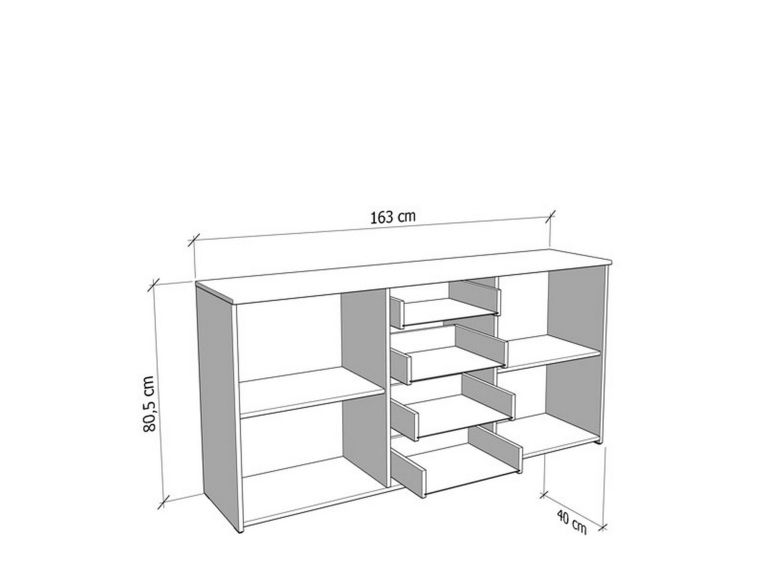 Credenza Bianco Nero 2 Ripiani 4 Cassetti 163x40x80.5h cm, 2 Ante - Maropati