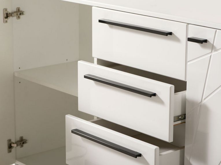 Credenza Bianco Nero 2 Ripiani 4 Cassetti 163x40x80.5h cm, 2 Ante - Maropati
