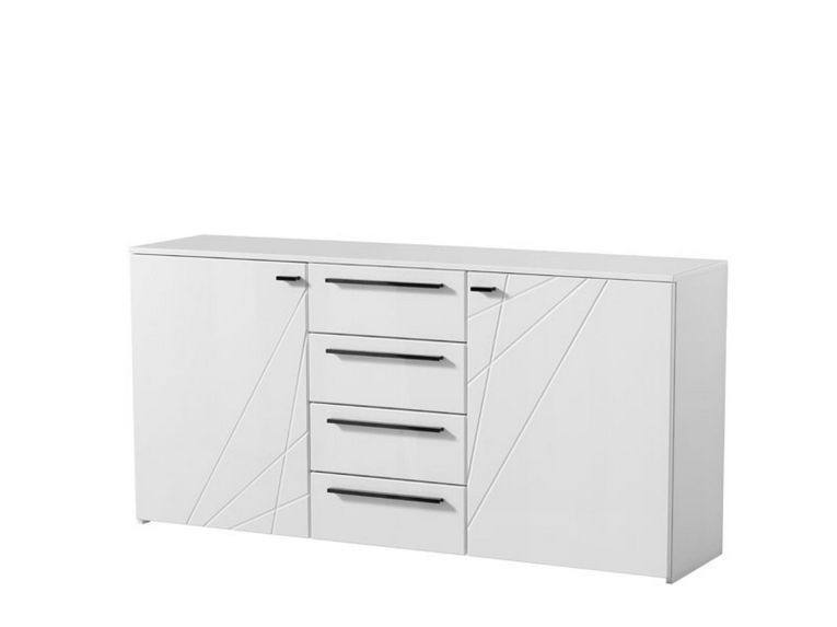 Credenza Bianco Nero 2 Ripiani 4 Cassetti 163x40x80.5h cm, 2 Ante - Maropati
