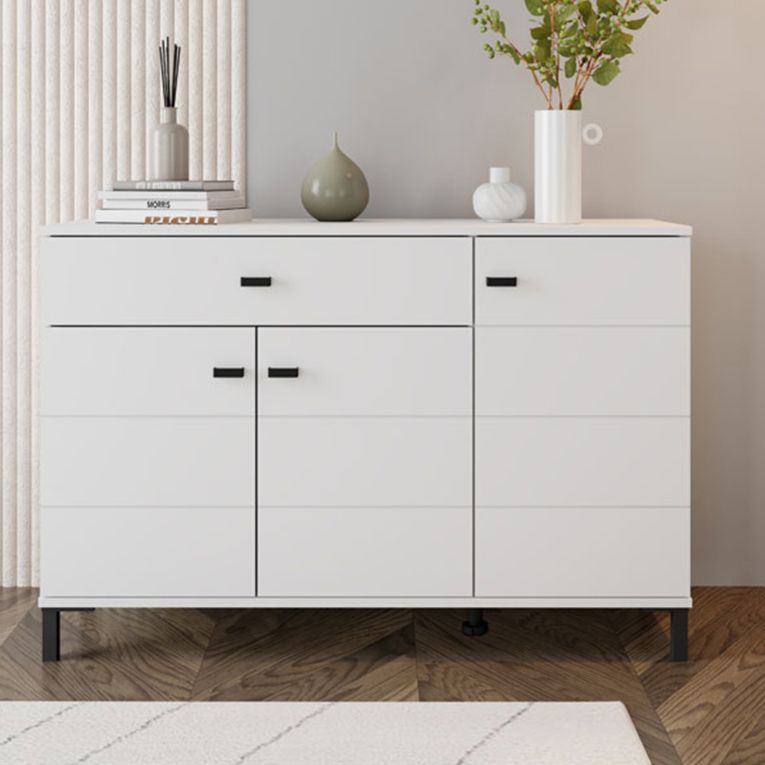 Credenza Bianco Nero 2 Ripiani un Cassetto 116x35x78h cm, 3 Ante - Djanet