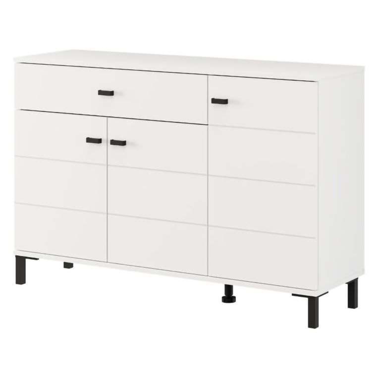 Credenza Bianco Nero 2 Ripiani un Cassetto 116x35x78h cm, 3 Ante - Djanet