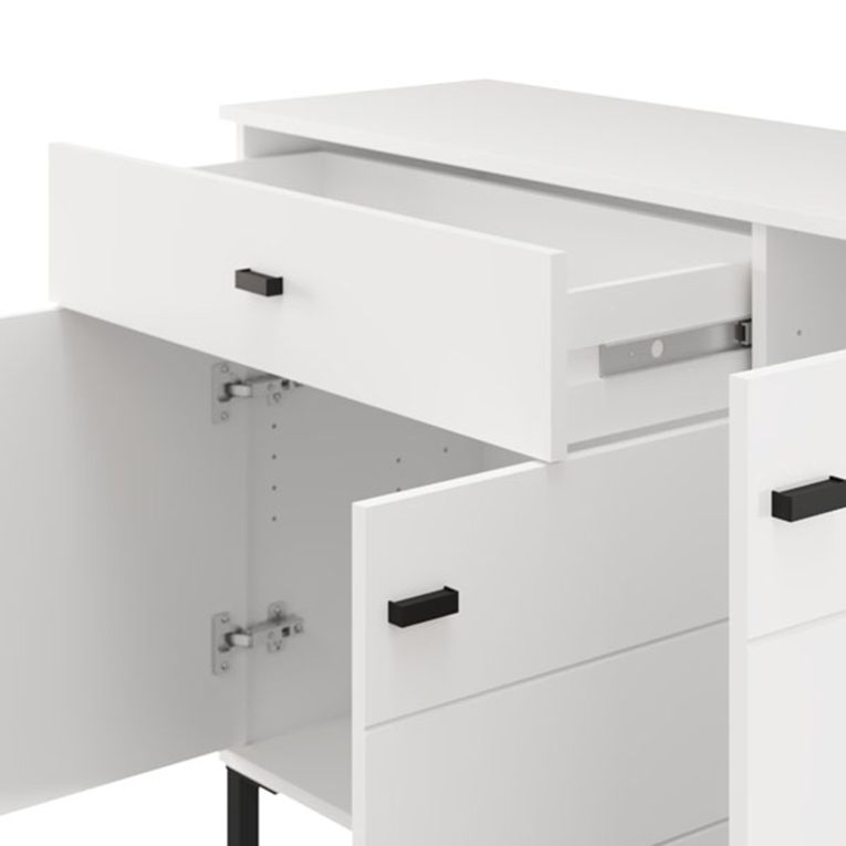 Credenza Bianco Nero 2 Ripiani un Cassetto 116x35x78h cm, 3 Ante - Djanet