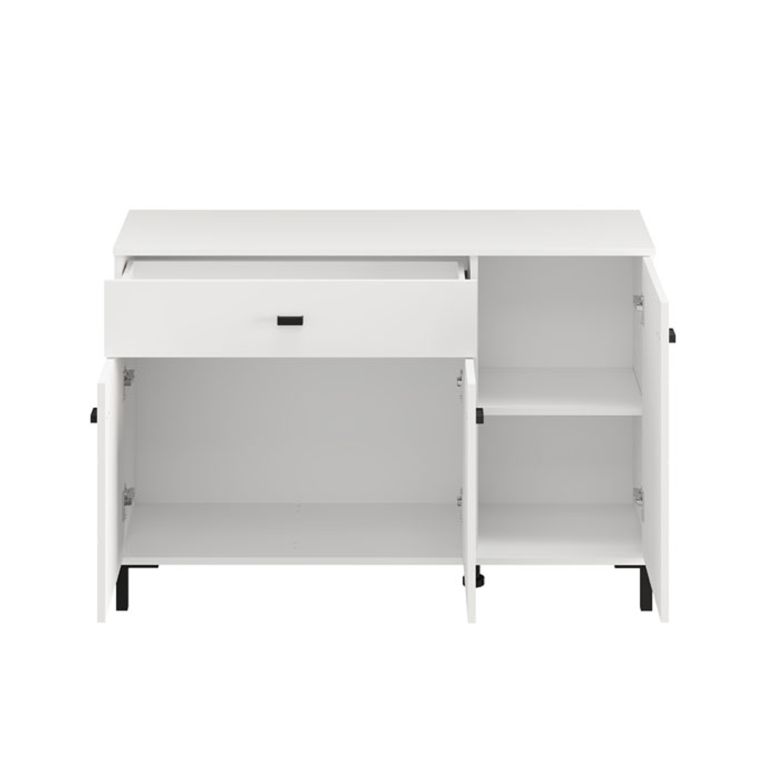 Credenza Bianco Nero 2 Ripiani un Cassetto 116x35x78h cm, 3 Ante - Djanet