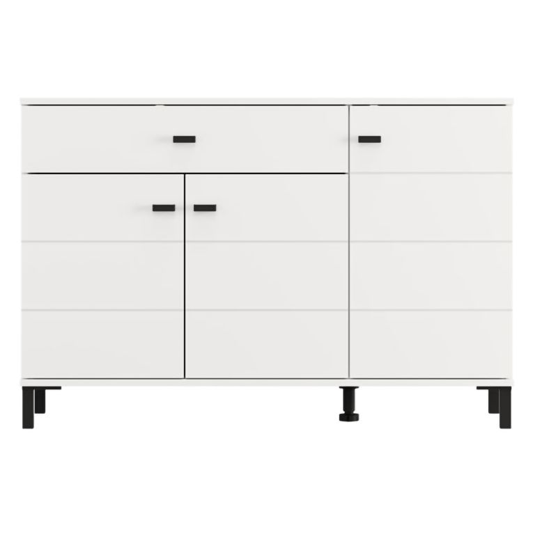 Credenza Bianco Nero 2 Ripiani un Cassetto 116x35x78h cm, 3 Ante - Djanet