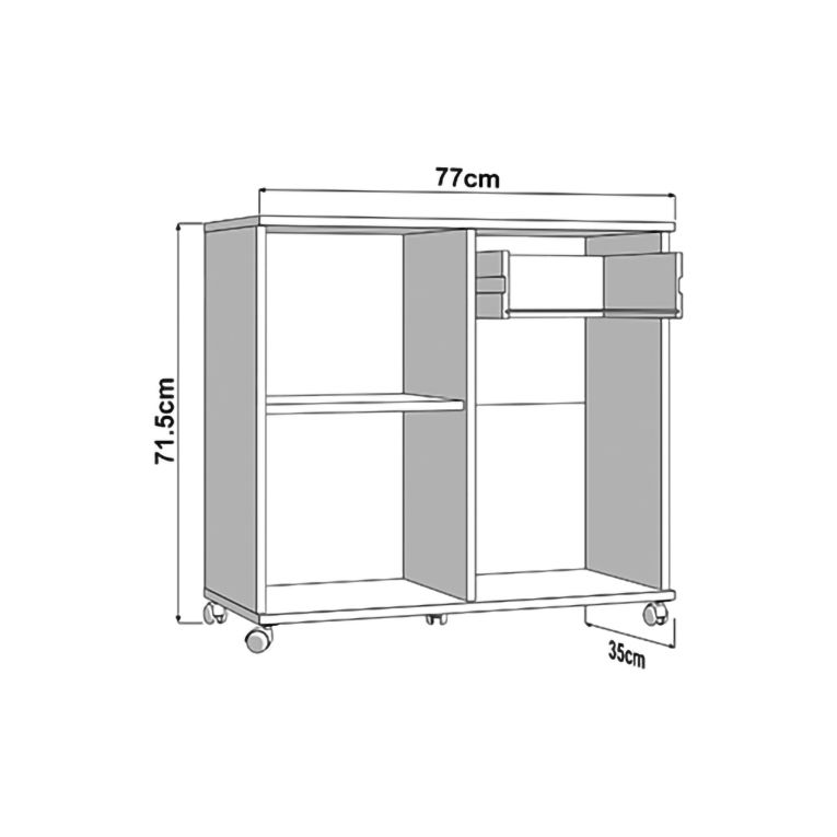 Credenza Bianco Nero 2 Ripiani un Cassetto 77x35x72h cm, Un'anta - Majuli