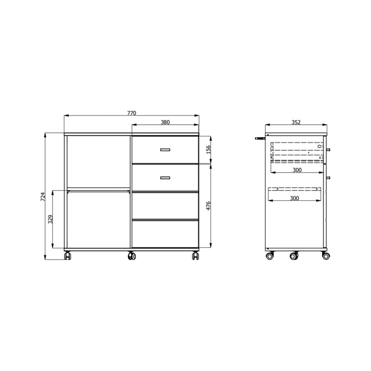 Credenza Bianco Nero 2 Ripiani un Cassetto 77x35x72h cm, Un'anta - Majuli