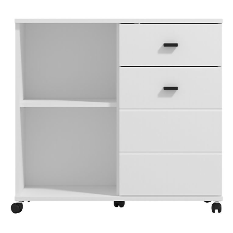 Credenza Bianco Nero 2 Ripiani un Cassetto 77x35x72h cm, Un'anta - Majuli