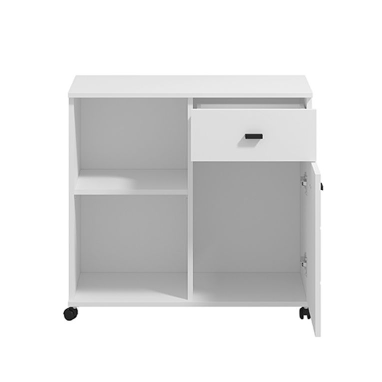 Credenza Bianco Nero 2 Ripiani un Cassetto 77x35x72h cm, Un'anta - Majuli