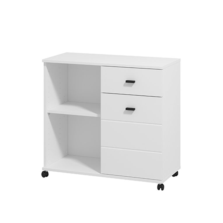 Credenza Bianco Nero 2 Ripiani un Cassetto 77x35x72h cm, Un'anta - Majuli