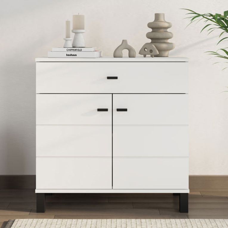 Credenza Bianco Nero 2 Ripiani un Cassetto 77x35x78h cm, 2 Ante - Pisac