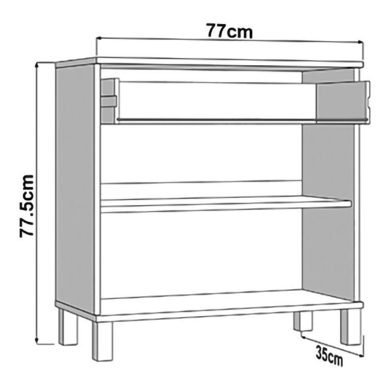 Credenza Bianco Nero 2 Ripiani un Cassetto 77x35x78h cm, 2 Ante - Pisac