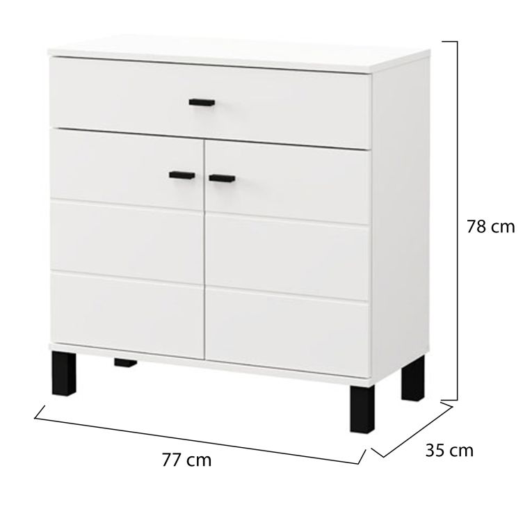 Credenza Bianco Nero 2 Ripiani un Cassetto 77x35x78h cm, 2 Ante - Pisac