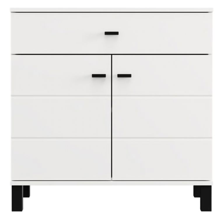 Credenza Bianco Nero 2 Ripiani un Cassetto 77x35x78h cm, 2 Ante - Pisac