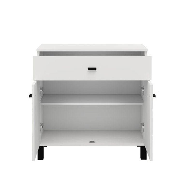 Credenza Bianco Nero 2 Ripiani un Cassetto 77x35x78h cm, 2 Ante - Pisac