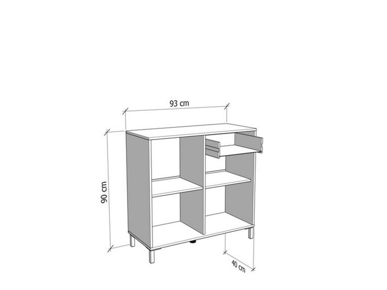 Credenza Bianco Nero 2 Ripiani un Cassetto 93x40x90h cm, 2 Ante - Laerruu