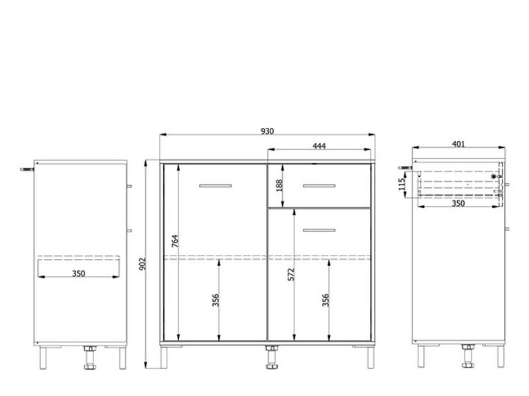 Credenza Bianco Nero 2 Ripiani un Cassetto 93x40x90h cm, 2 Ante - Laerruu