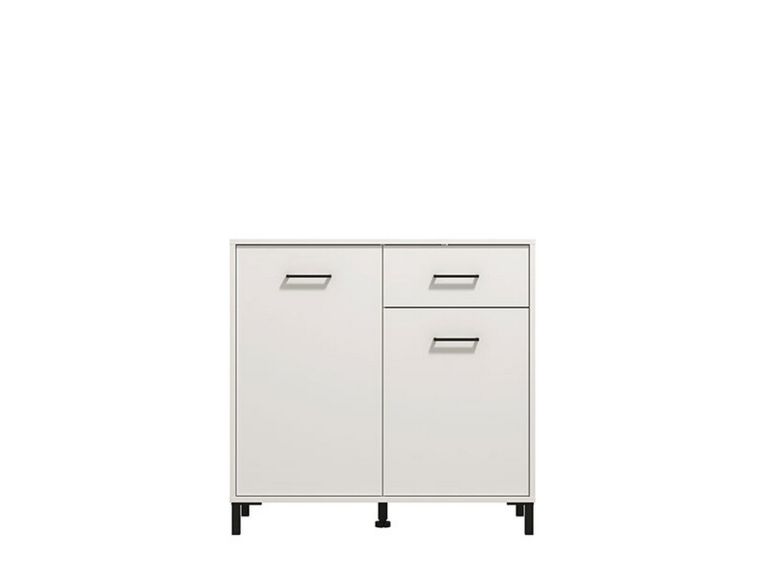 Credenza Bianco Nero 2 Ripiani un Cassetto 93x40x90h cm, 2 Ante - Laerruu