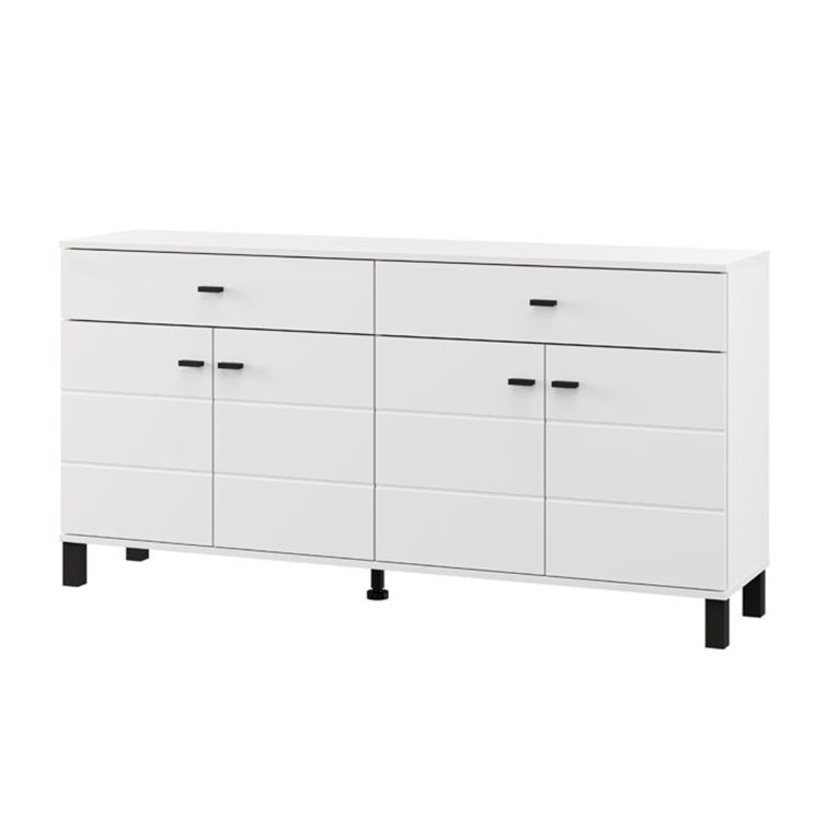 Credenza Bianco Nero 3 Ripiani 2 Cassetti 154x35x78h cm, 4 Ante - Barich