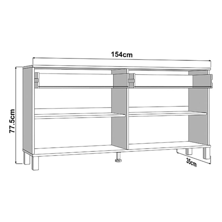 Credenza Bianco Nero 3 Ripiani 2 Cassetti 154x35x78h cm, 4 Ante - Barich