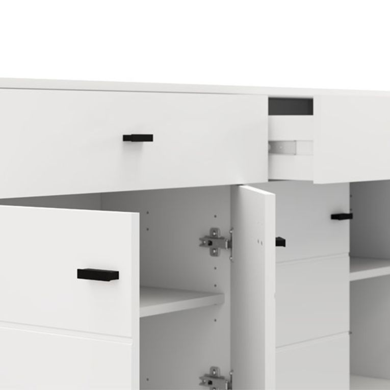 Credenza Bianco Nero 3 Ripiani 2 Cassetti 154x35x78h cm, 4 Ante - Barich