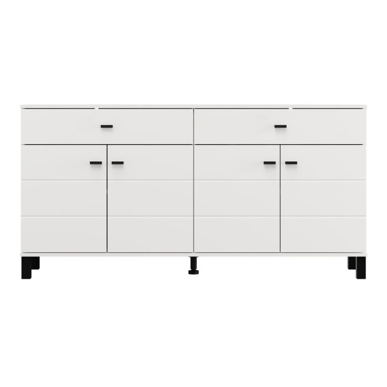 Credenza Bianco Nero 3 Ripiani 2 Cassetti 154x35x78h cm, 4 Ante - Barich