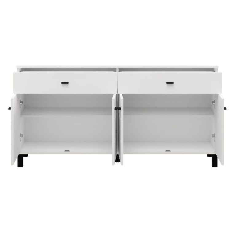Credenza Bianco Nero 3 Ripiani 2 Cassetti 154x35x78h cm, 4 Ante - Barich