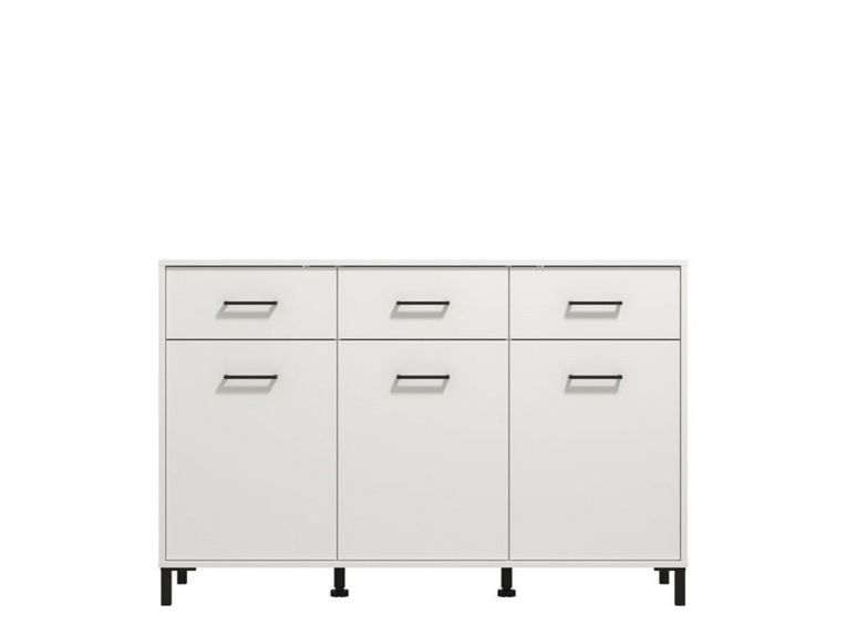 Credenza Bianco Nero 3 Ripiani 3 Cassetti 138x40x90h cm, 3 Ante - Laerru