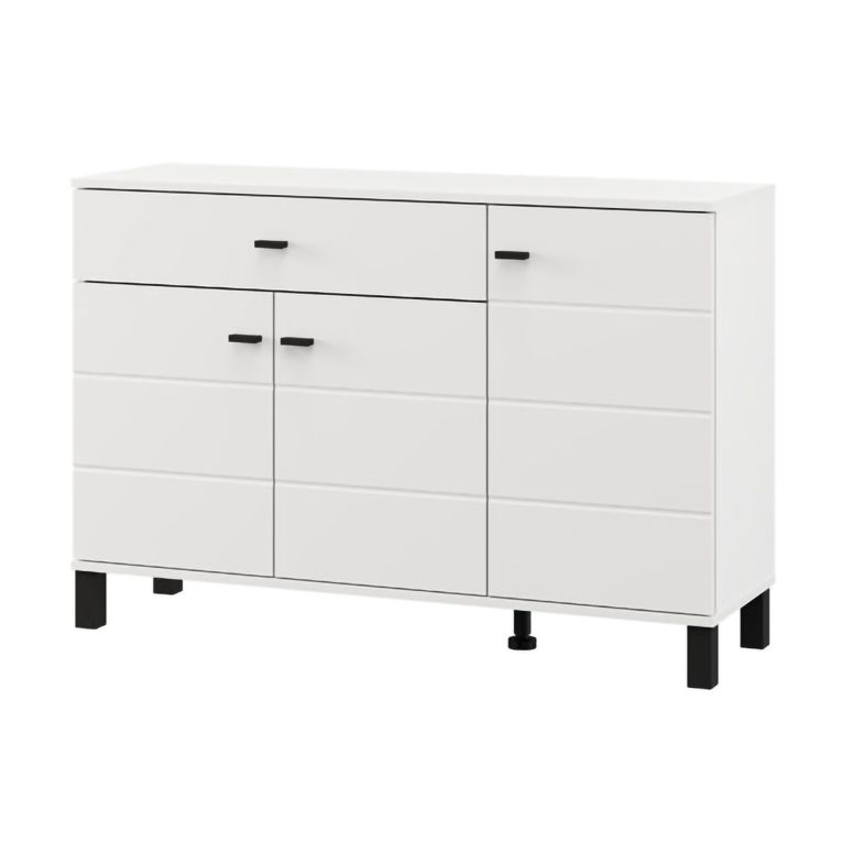 Credenza Bianco Nero 3 Ripiani un Cassetto 116x35x78h cm, 3 Ante - Uyuni