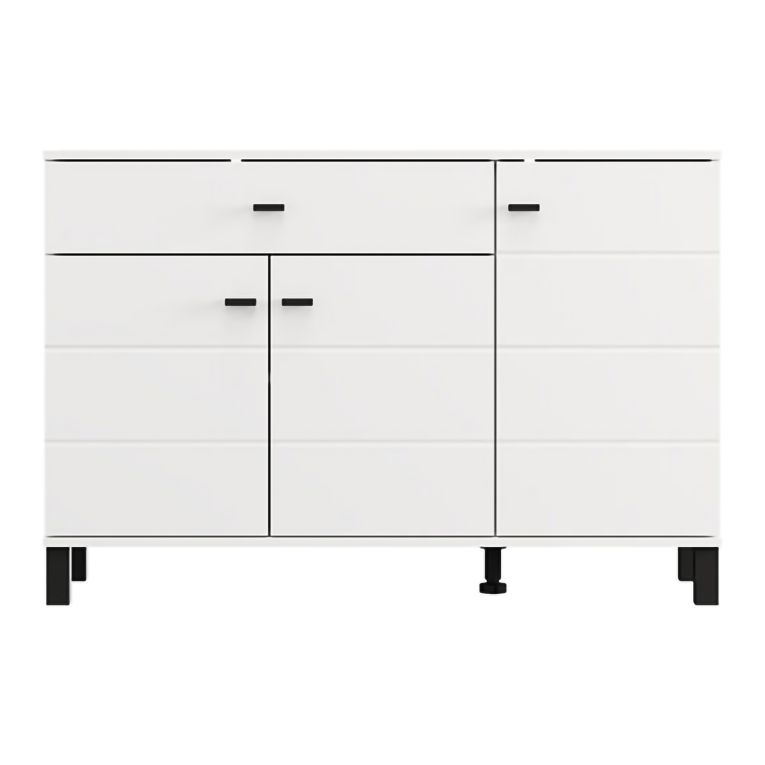 Credenza Bianco Nero 3 Ripiani un Cassetto 116x35x78h cm, 3 Ante - Uyuni