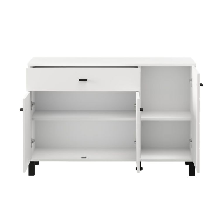 Credenza Bianco Nero 3 Ripiani un Cassetto 116x35x78h cm, 3 Ante - Uyuni