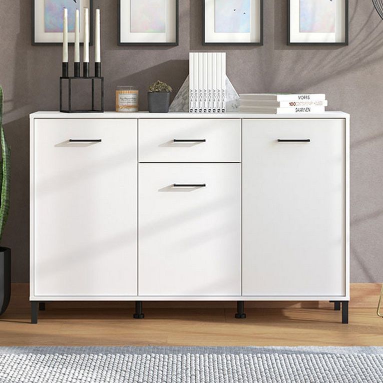 Credenza Bianco Nero 3 Ripiani un Cassetto 138x40x90h cm, 3 Ante - Laerru