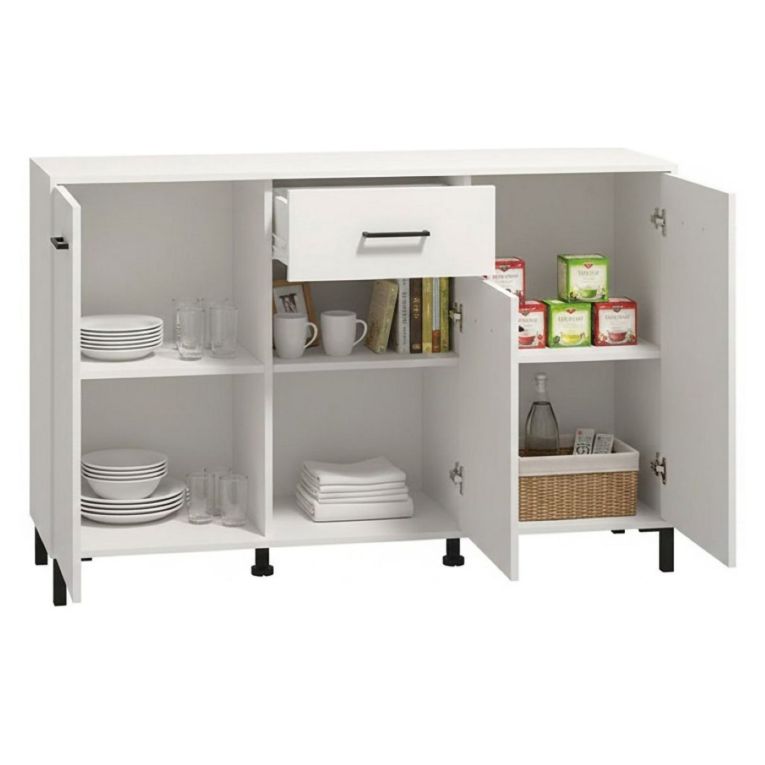 Credenza Bianco Nero 3 Ripiani un Cassetto 138x40x90h cm, 3 Ante - Laerru