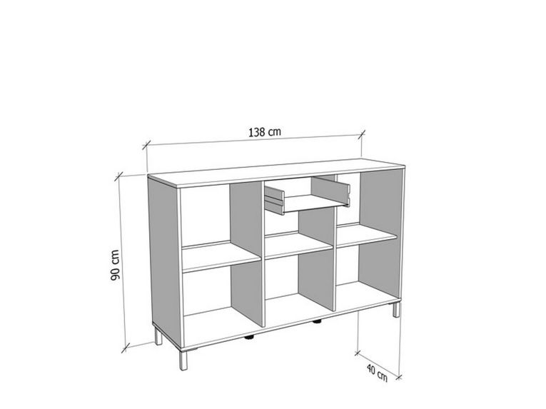 Credenza Bianco Nero 3 Ripiani un Cassetto 138x40x90h cm, 3 Ante - Laerru