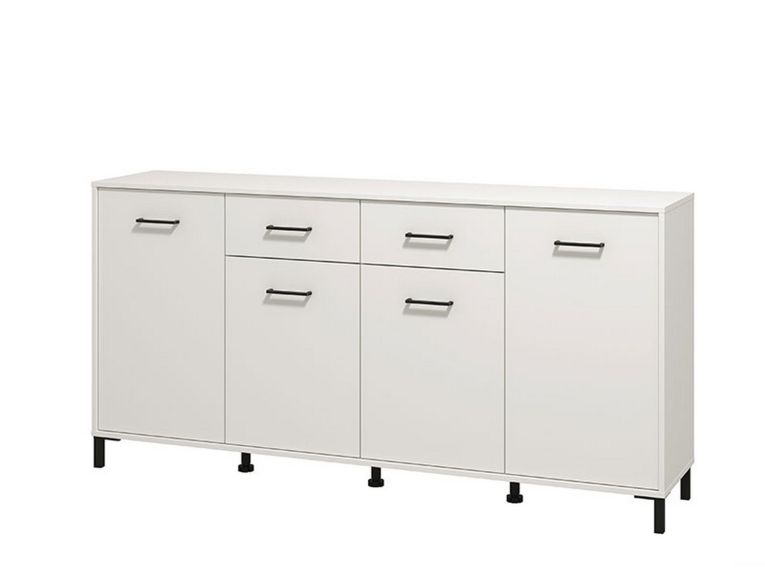 Credenza Bianco Nero 4 Ripiani 2 Cassetti 182.5x40x90h cm, 4 Ante - Grondona