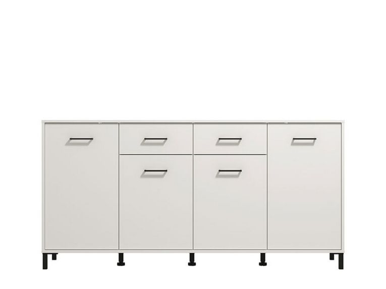 Credenza Bianco Nero 4 Ripiani 2 Cassetti 182.5x40x90h cm, 4 Ante - Grondona