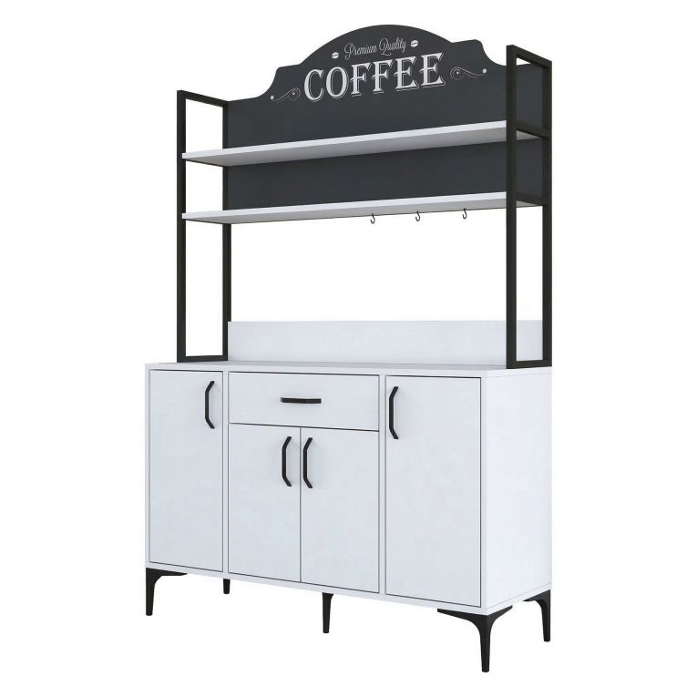 Credenza Bianco Nero 4 Ripiani un Cassetto 120x40x184h cm, 4 Ante - Camino