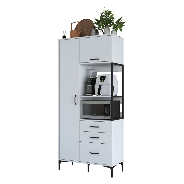 Credenza Bianco Nero 5 Ripiani 3 Cassetti 90x40x199h cm, 2 Ante - Solofra