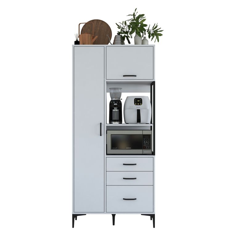 Credenza Bianco Nero 5 Ripiani 3 Cassetti 90x40x199h cm, 2 Ante - Solofra