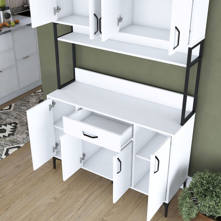 Credenza Bianco Nero 5 Ripiani un Cassetto 120x40x199h cm, 8 Ante - Cavriago