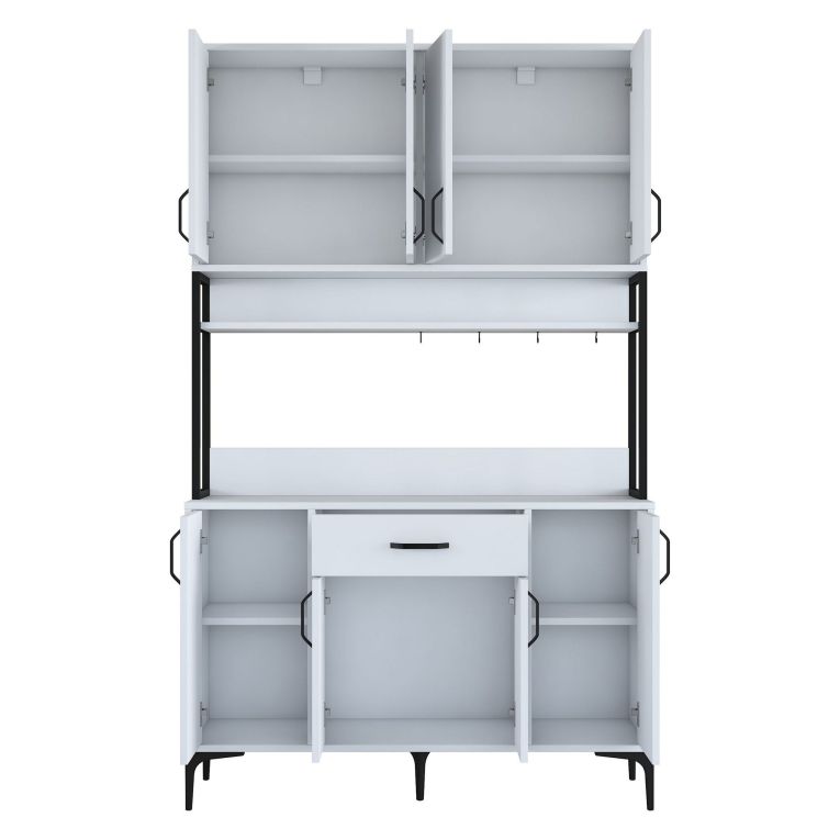 Credenza Bianco Nero 5 Ripiani un Cassetto 120x40x199h cm, 8 Ante - Cavriago